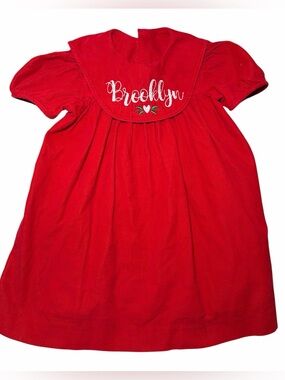 Mom & Me Size 12 Month Red 'Brooklyn' Embroidered Corduroy Dress